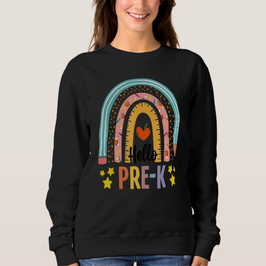 Hallo Pre K Boho Rainbow Teacher Terug naar School Trui (Voorkant)