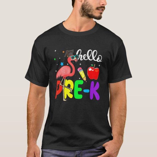 hallo pre-K Flamingo terug naar school leraar stud T-shirt (Voorkant)