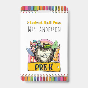 hallo Pre K Hall Pass Badge
