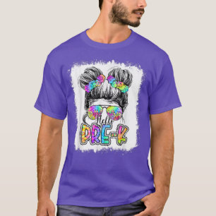 hallo pre-k Messy Bun Girls tie Dye Cute Back to S T-shirt
