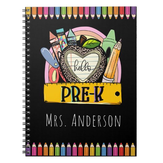 Hallo Pre-k, naam leraar Pre K Notitieboek (Voorkant)
