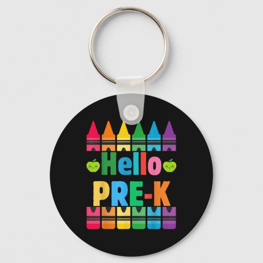 Hallo Pre-k potloden terug naar school leraar stud Sleutelhanger (Voorkant)