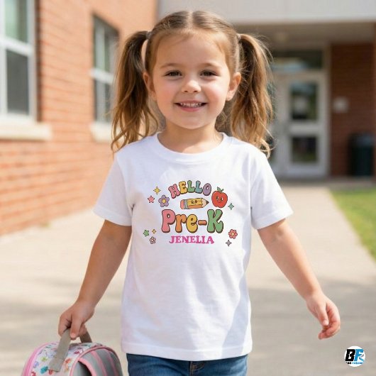 Hallo Pre-K Retro Groovy Gepersonaliseerde Naam Te