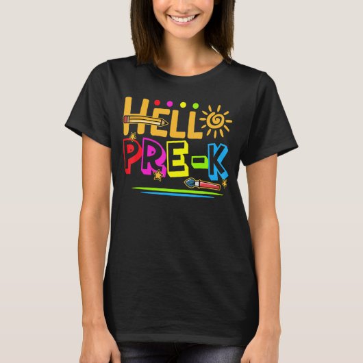 hallo Pre-K Shirt Fun Back to School Teacher Studi (Voorkant)