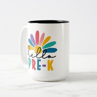 Hallo Pre-k Zonnebloem Terug naar School Teacher S Tweekleurige Koffiemok