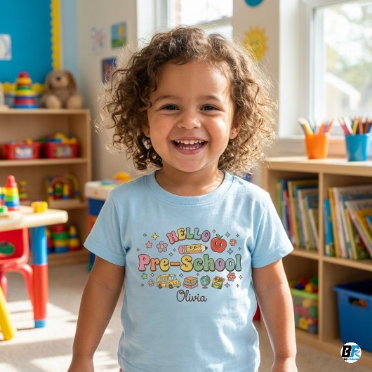 Hallo Pre-School Retro Groovy Iconen Persoonlijk N