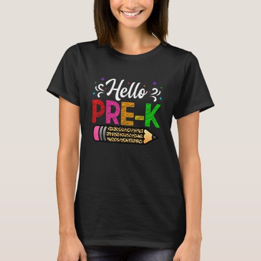 hallo Prek Leopard-Kinderen terug naar schoolleraa T-shirt (Voorkant)