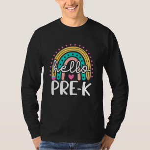 Hallo Prek Retro Regenboog Pre K Leraar Peuter Jon T-shirt