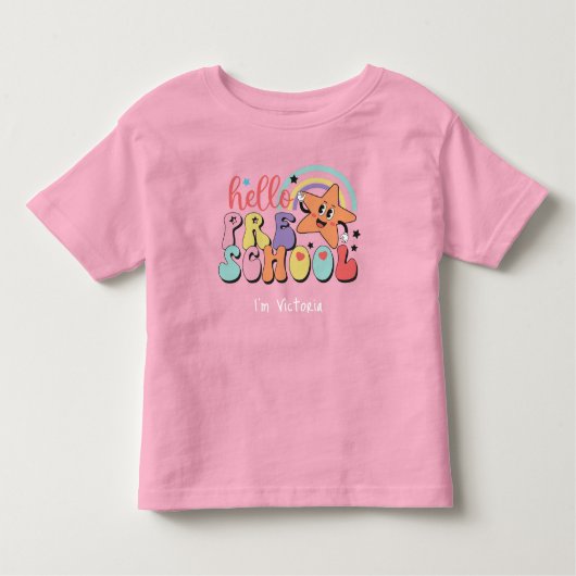 Hallo Preschool Kleurrijk Terug naar School Roze Kinder Shirts (Voorkant)