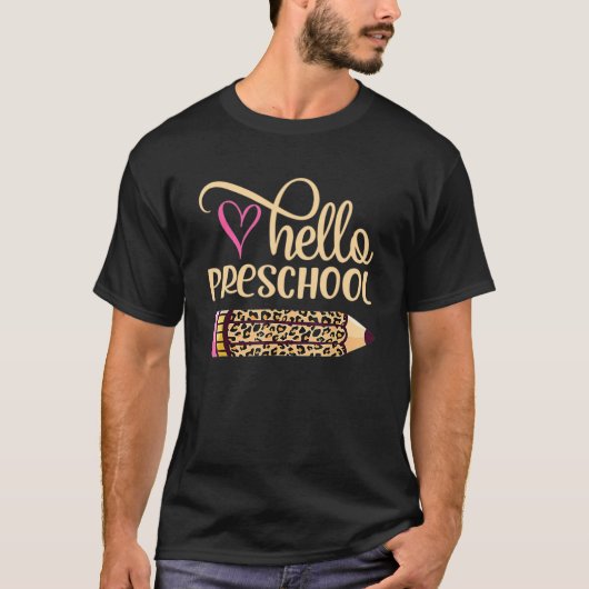 Hallo Preschool Luipaard Potlood Terug naar School T-shirt (Voorkant)