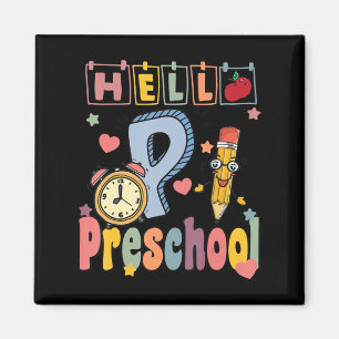 hallo Preschool Retro Teacher Toddler Girls Back T Magneet