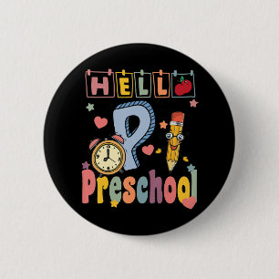 hallo Preschool Retro Teacher Toddler Girls Back T Ronde Button 5,7 Cm