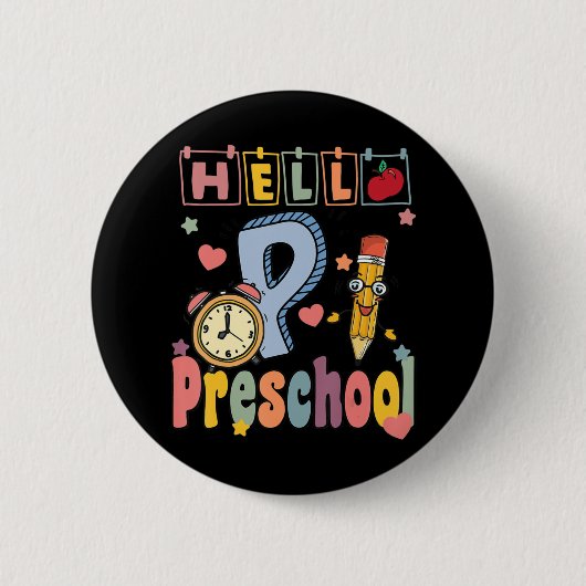 hallo Preschool Retro Teacher Toddler Girls Back T Ronde Button 5,7 Cm (Voorkant)