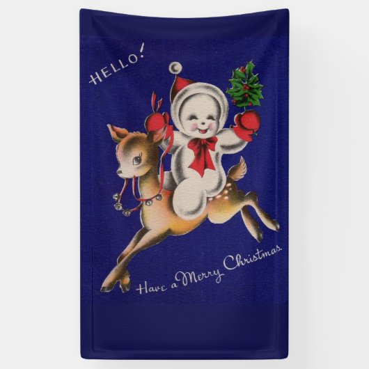 Hallo! Prettig kerstfeest sneeuwman op rendier Spandoek (Verticaal)