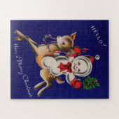 Hallo! Prettig kerstfeest sneeuwpop op rendier Legpuzzel (Horizontaal)