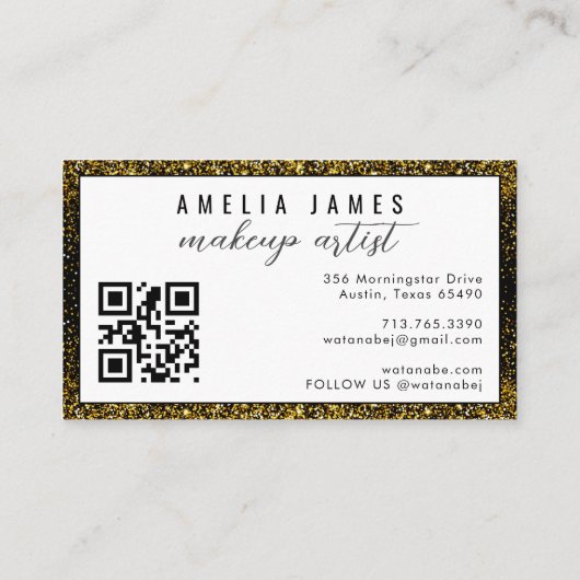 hallo | Professioneel, modern script Gold Glitter Visitekaartje (Achterkant)