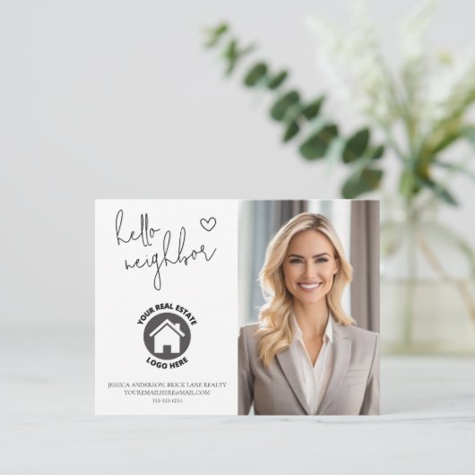 Hallo Professioneel Neighbor Real Estate Briefkaart (Staand voorkant)
