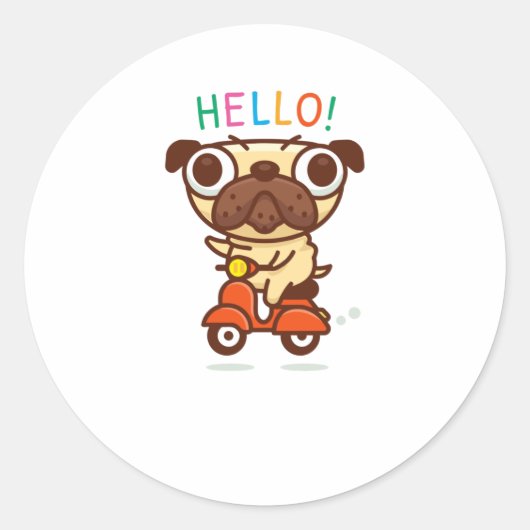 Hallo Pug Ronde Sticker (Voorkant)