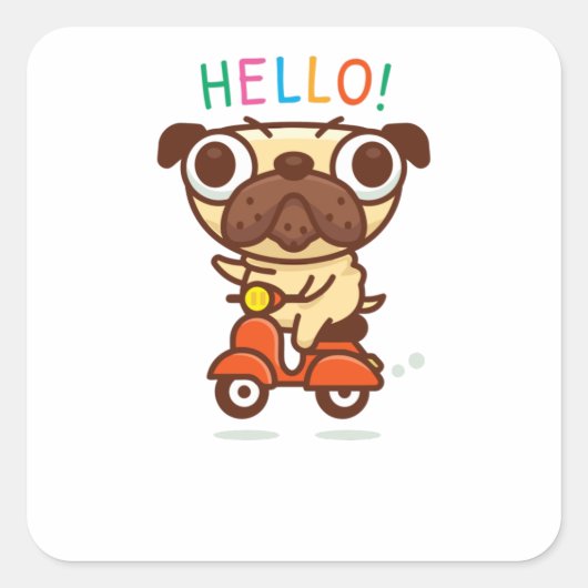 Hallo Pug Vierkante Sticker (Voorkant)
