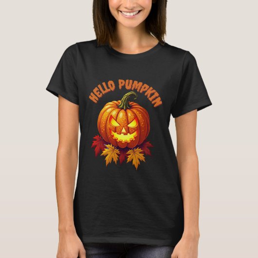 Hallo Pumpkin Autumn Halloween T-shirt (Voorkant)