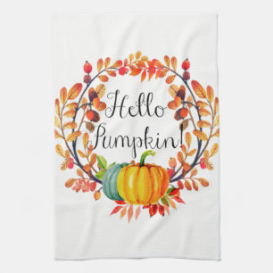 "Hallo Pumpkin!" Autumn Wreath Kitchen Towel Theedoek