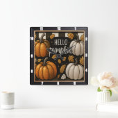 Hallo Pumpkin Black Plaid Vierkante Klok (Huis)