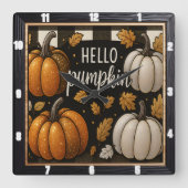 Hallo Pumpkin Black Plaid Vierkante Klok (Voorkant)