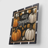 Hallo Pumpkin Black Plaid Vierkante Klok (Hoek)