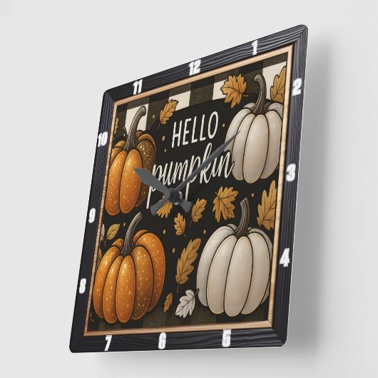 Hallo Pumpkin Black Plaid Vierkante Klok (Hoek)