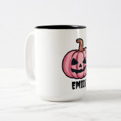 Hallo pumpkin Halloween Personalized name  Tweekleurige Koffiemok (Voorkant links)