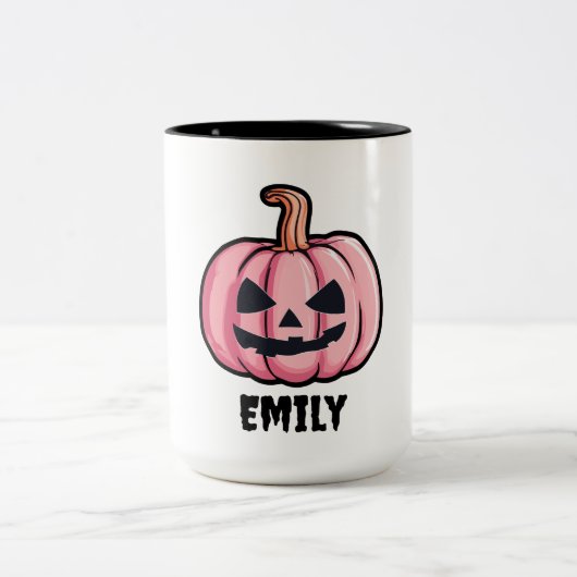 Hallo pumpkin Halloween Personalized name  Tweekleurige Koffiemok (Center)