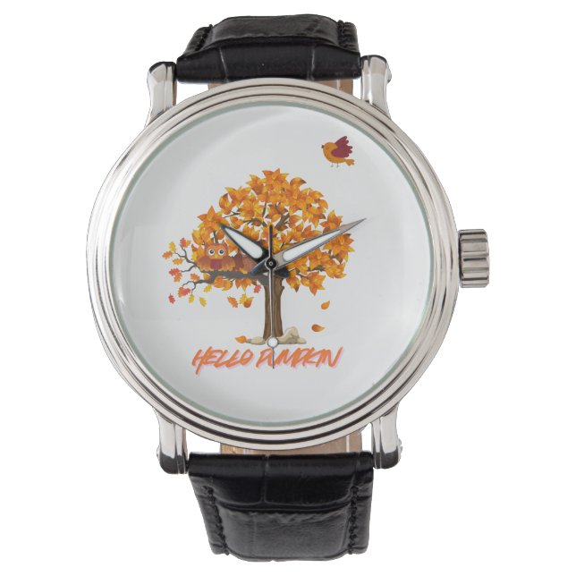 hallo Pumpkin Herfst – Cosy Autumn Far Horloge (Voorkant)