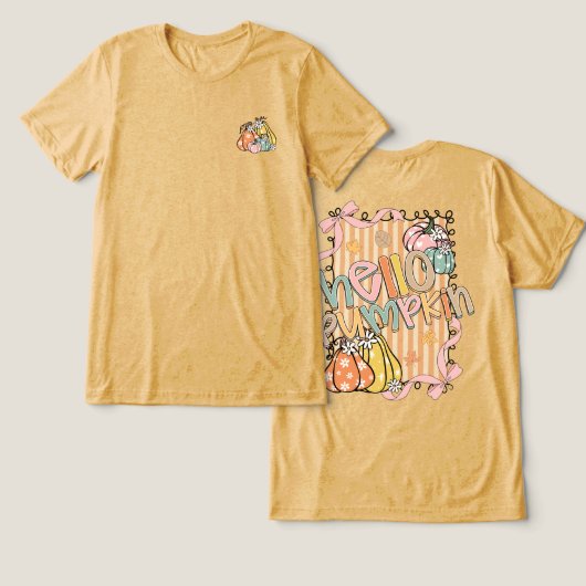 Hallo Pumpkin Herfst seizoen Tri-Blend Shirt (Ontwerp Voorkant & Achterkant)