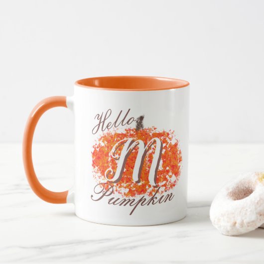 hallo Pumpkin Monogram Abstracte valleien Mok (Met donut)
