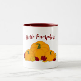 hallo Pumpkin Oranje pompoenen en herfstleien Tweekleurige Koffiemok