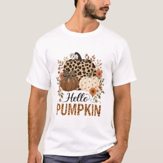 Hallo Pumpkin Png, Boho Floral Herfst Leopard Pump T-shirt