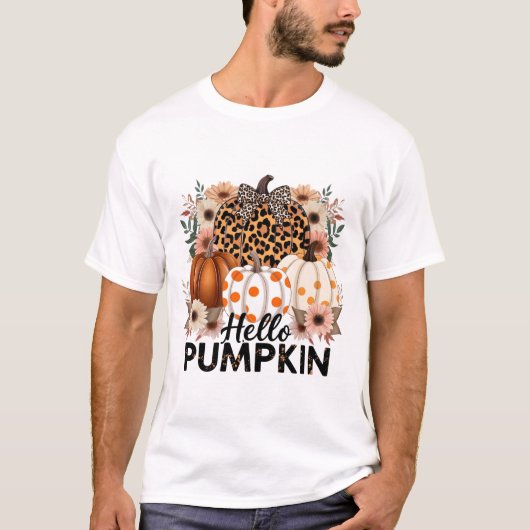 Hallo Pumpkin Png, Boho Floral Herfst Leopard T-shirt (Voorkant)