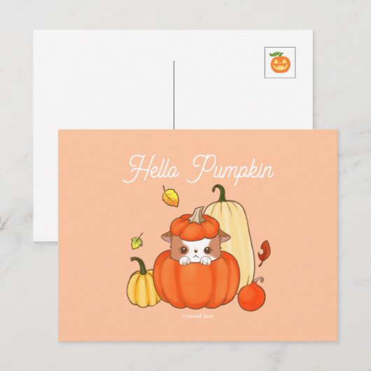 hallo Pumpkin Puppy in een pompoen Cute Kawaii Briefkaart (Voorkant / Achterkant)