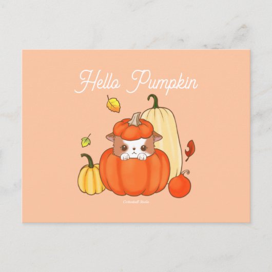 hallo Pumpkin Puppy in een pompoen Cute Kawaii Briefkaart (Voorkant)