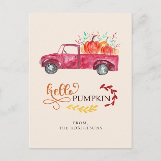 hallo Pumpkin Red Pickup Truck Herfst herfst Briefkaart (Voorkant)