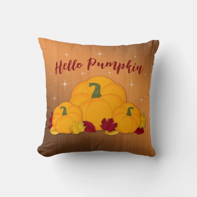 hallo Pumpkin Rustic Woodsy Pumpkins & Leaves Kussen (Voorkant)