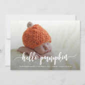 hallo Pumpkin White Script Birth Announding Aankondiging (Voorkant)