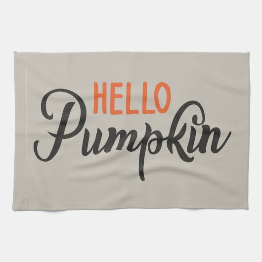 "Hallo Pumpkin" zilverbeige met moderne letters Theedoek (Horizontaal)