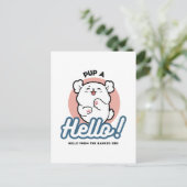 Hallo Pup a! – Happy White Dog Cartoon Design Briefkaart (Staand voorkant)