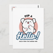 Hallo Pup a! – Happy White Dog Cartoon Design Briefkaart (Voorkant / Achterkant)