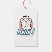 Hallo Pup a! – Happy White Dog Cartoon Design Cadeaulabel (Voorkant)