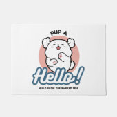 Hallo Pup a! – Happy White Dog Cartoon Design Deurmat (Voorkant)