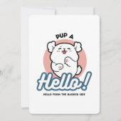 Hallo Pup a! – Happy White Dog Cartoon Design Feestdagenkaart (Voorkant)