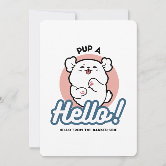 Hallo Pup a! – Happy White Dog Cartoon Design Feestdagenkaart (Voorkant)