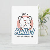 Hallo Pup a! – Happy White Dog Cartoon Design Feestdagenkaart (Staand voorkant)